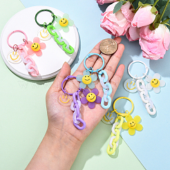 アクリルペンダントの装飾  鉄のリング付き  笑顔の花  きいろ  90mm&nbsp;HJEW-YW00186-01