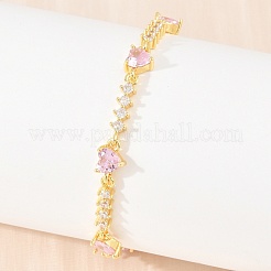Bracciali a catena con maglie a cuore in ottone e pavé di zirconi cubici per donna&nbsp;KK-CBA68DA-10G-02