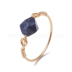 Кольца на палец круглой формы со звездами и натуральными смешанными драгоценными камнями&nbsp;RJEW-JR00726