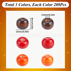 600 шт. 3-х цветные крашеные бусины из натурального дерева&nbsp;WOOD-SC0001-82B
