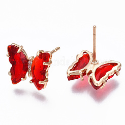 Zirkonia-Schmetterlings-Ohrstecker mit Glas&nbsp;KK-S365-003B