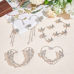 4 пара двухцветных серег-каффов в форме бабочек из сплава со стразами EJEW-AN0003-81