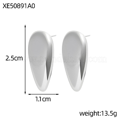 女性用304ステンレススチールスタッドピアス  ティアドロップ  ステンレス鋼色  25x11mm&nbsp;STAS-OY016-06P