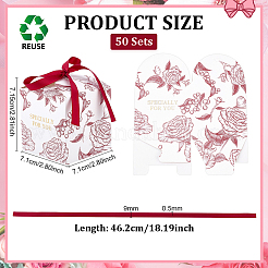 Bonbonschachteln aus Papier mit Rosenblütendruck und Band&nbsp;CON-WH0110-281