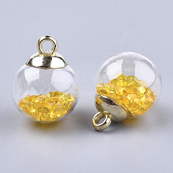ガラスボールペンダント  ラインストーンとccbプラスチックのパーツ  ラウンド  ゴールドカラー  ゴールド  21x15.5~16mm  穴：2mm&nbsp;X-GLAA-T003-04D