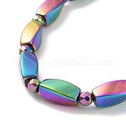 Rectangle torsadé en hématite synthétique et collier de perles rondes avec fermoir magnétique pour hommes femmes&nbsp;G-C006-09MC