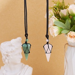 Колье с плетеной подвеской из натурального розового кварца&nbsp;NJEW-SZ0001-59E