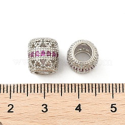 真鍮製マイクロパヴェキュービックジルコニアヨーロピアンビーズ  大穴ビーズ  バレル  ラックめっき  カドミウムフリー＆鉛フリー  長持ちメッキ  プラチナ  赤ミディアム紫  10x9mm  穴：5mm&nbsp;KK-P297-05P-05