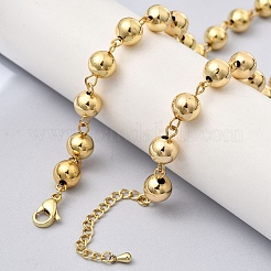 Женские цепочки из круглых латунных бусин.&nbsp;NJEW-B157-19G