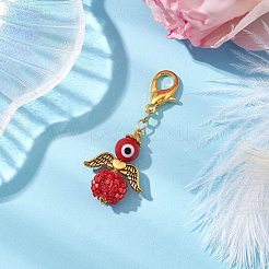 天使のガラスシードビーズペンダント装飾  バッグ飾り用の合金製ロブスター クロー クラスプ チャーム  レッド  48mm&nbsp;HJEW-MZ00085-05