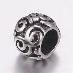 304ステンレススチールヨーロピアンビーズ  大穴ビーズ  ロンデル  アンティークシルバー  9x7mm  穴：5mm&nbsp;STAS-P173-057AS