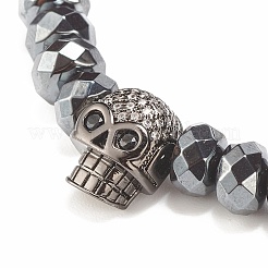 2 pz 2 bracciali elastici in ematite sintetica e pietra nera e ossidiana naturale con teschio in zirconia cubica&nbsp;BJEW-JB08120-03