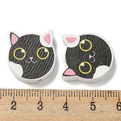 プリントウッドビーズ  猫の形  ブラック  18~18.5x19.5~20x5.5~6.5mm  穴：2~2.5mm&nbsp;WOOD-G022-27E