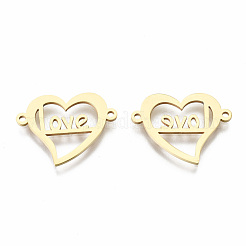 201 ステンレススチールリンクコネクター  レーザー切断  バレンタインデーのために  単語「love」付けのハート  ゴールドカラー  16.5x21.5x1mm  穴：1.2mm&nbsp;STAS-S080-028G