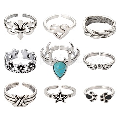 9 pièces 9 bagues en alliage réglables de style&nbsp;RJEW-LS0001-16AS