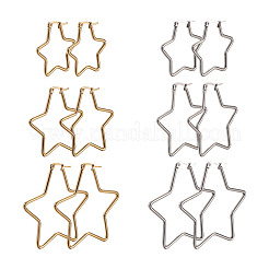 ステンレス製のフープピアス  スター  ゴールデン·ステンレス鋼色  12ゲージ  30x30x2mm  24個/セット&nbsp;STAS-TA0001-20