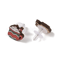 Weihnachtsohrstecker aus Holz mit Stahlnadel&nbsp;EJEW-U016-03P-01