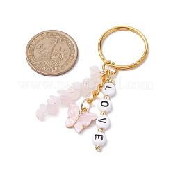 合金エナメルアクリルと天然ローズクォーツのキーホルダー  蝶  単語の愛  ゴールドカラー  7.2cm&nbsp;KEYC-JKC00806-05