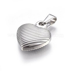 変色しない304ステンレススチールペンダント  縞模様のパフハート  ステンレス鋼色  21.5x18x6mm  穴：7x3mm&nbsp;STAS-P209-46P