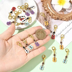 ギター型合金エナメルペンダント装飾品（5色展開）20個  カニカン付き  ゴールドカラー  ミックスカラー  40mm  4個/カラー&nbsp;HJEW-YW00564