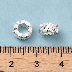 ラックメッキ真鍮マイクロパヴェキュービックジルコニアヨーロピアンビーズ  長持ちメッキ  鉛フリー＆カドミウムフリー  コラム  銀  7.5x4mm  穴：4.2mm&nbsp;KK-F866-10S