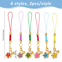 12 шт. 6-цветный железный эмалированный цветок и колокольчик подвеска для мобильного телефона ремешки&nbsp;HJEW-DC00101