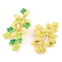 聖パトリックの日をテーマにした亜鉛合金ダングルスタッドピアス  グリーン  花  58x31mm&nbsp;EJEW-Z030-02C