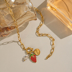 Женские ожерелья с подвесками в виде красной клубники и натуральных ракушек из нержавеющей стали 304 в европейском стиле FA9664