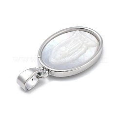 Pendentifs ovales religieux en coquillage blanc naturel sculpté et pavé de laiton&nbsp;KK-D367-04P-C