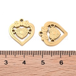 イオンプレーティング（IP）304ステンレスペンダント  ちょう結びチャーム付きハート  ゴールドカラー  16x14.5x1.5mm  穴：1.4mm&nbsp;STAS-S140-27G