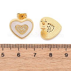 Серьги-гвоздики из латуни с микро-паве и прозрачным фианитом в форме сердца KK-D363-12B-G