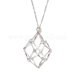 304 нержавеющая сталь пустой макраме мешочек кулон сингапурская цепочка ожерелья&nbsp;NJEW-JN05284-02