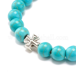 Bracciale elastico rotondo in turchese sintetico e roccia lavica naturale&nbsp;BJEW-JB07470-03