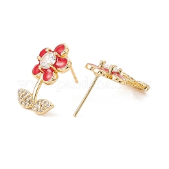 Серьги-гвоздики с эмалевым цветком жизни и прозрачным фианитом EJEW-I266-12G-03
