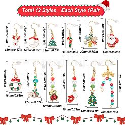 12 Paar 12 Stil Weihnachtsmotiv Legierung baumeln Ohrringe&nbsp;EJEW-SC0001-33