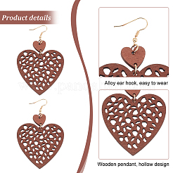 6 пара деревянных сережек-подвесок 6 стилей с железными штифтами EJEW-AN0004-60