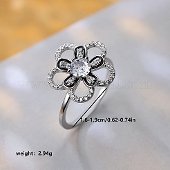 Двухслойное серебряное кольцо с цветком и микропаве из циркония для женщин HD2075-2