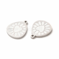 304ステンレススチールエナメルペンダント  ハート模様のティードロップ  ホワイト  15x12x1mm  穴：1.2mm&nbsp;STAS-F291-04P-03