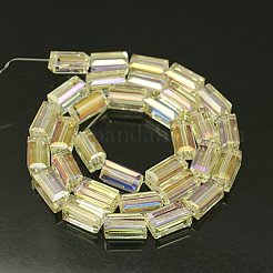 電気メッキガラスビーズ  フルパール光沢メッキ  多面カット  直方体の  ライトゴールデンロッドイエロー  12x6x6mm  穴：1mm&nbsp;EGLA-J023-12x6mm-WLS14