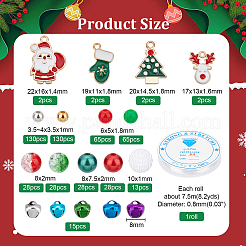 子供向けDIYクリスマスブレスレット製作キット  模造真珠のアクリルとプラスチックビーズを含む  アイアン製ベルチャーム  クリスマストナカイ＆グローブ＆ツリー＆サンタクロース合金エナメルペンダント  ミックスカラー&nbsp;DIY-NB0007-05