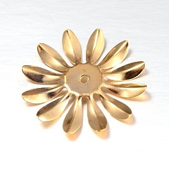 マルチ花弁の花の鉄ビーズキャップ  ゴールドカラー  37x2mm  穴：2mm&nbsp;IFIN-N3296-02