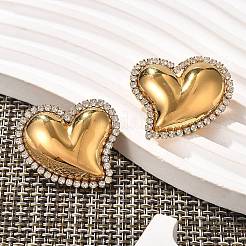 Серьги-гвоздики в форме сердца из нержавеющей стали 304 с микропаве из прозрачных кубических цирконий EJEW-V016-01G-01