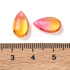 クリアガラスチャーム  染め＆加熱  ティアドロップ  パールピンク  13.5x8x5.5mm  穴：1mm&nbsp;GLAA-O017-01F-1