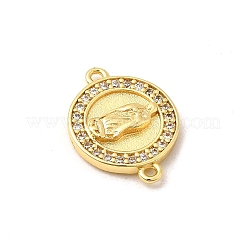 Латунные микро-паве прозрачные кубические цирконии плоские круглые с подвесками-соединителями Девы Марии&nbsp;KK-C113-08G