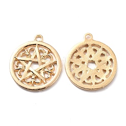 亜鉛合金チャーム  カドミウムフリー＆鉛フリー  スターとフラットラウンド  ゴールドカラー  28x24x2mm  穴：2.1mm&nbsp;FIND-I017-02G
