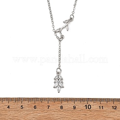 Collana da donna con ciondolo a foglia in ottone con pavé di zirconi cubici trasparenti e catena a maglie in ottone.&nbsp;NJEW-JN06350