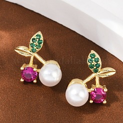 Серьги-гвоздики из вишневой латуни с микропаве из кубических цирконий&nbsp;EJEW-Z115-10G