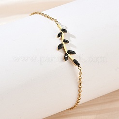 Pulseras de eslabones con hojas de rhinestone de acero inoxidable 304&nbsp;SA-CBA5F76-03G-02