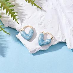 エナメルハートフープピアス  女性のためのゴールデンブラスジュエリー  ブルー  19.5x16x4mm  ピン：0.6x1mm&nbsp;JE1108C