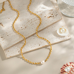 Ожерелья из французских бусин из натурального пресноводного жемчуга в форме картофеля и риса из нержавеющей стали для женщин KT1786